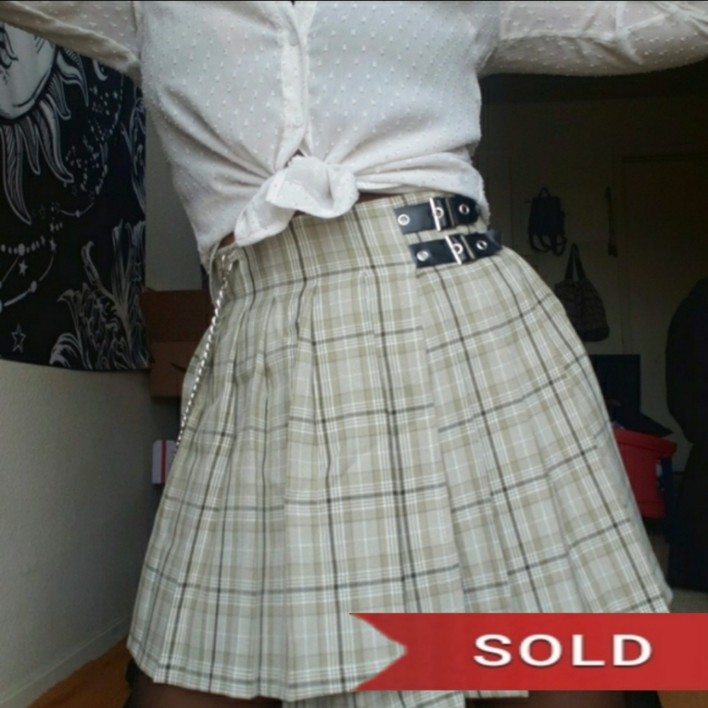 Green Plaid Irregular Pleated Skirt